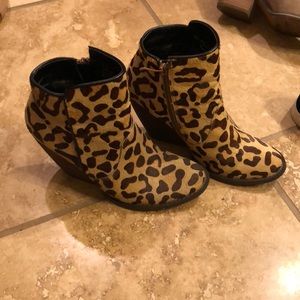 Very Volatile Calf Hair Wedge Booties worn 2x